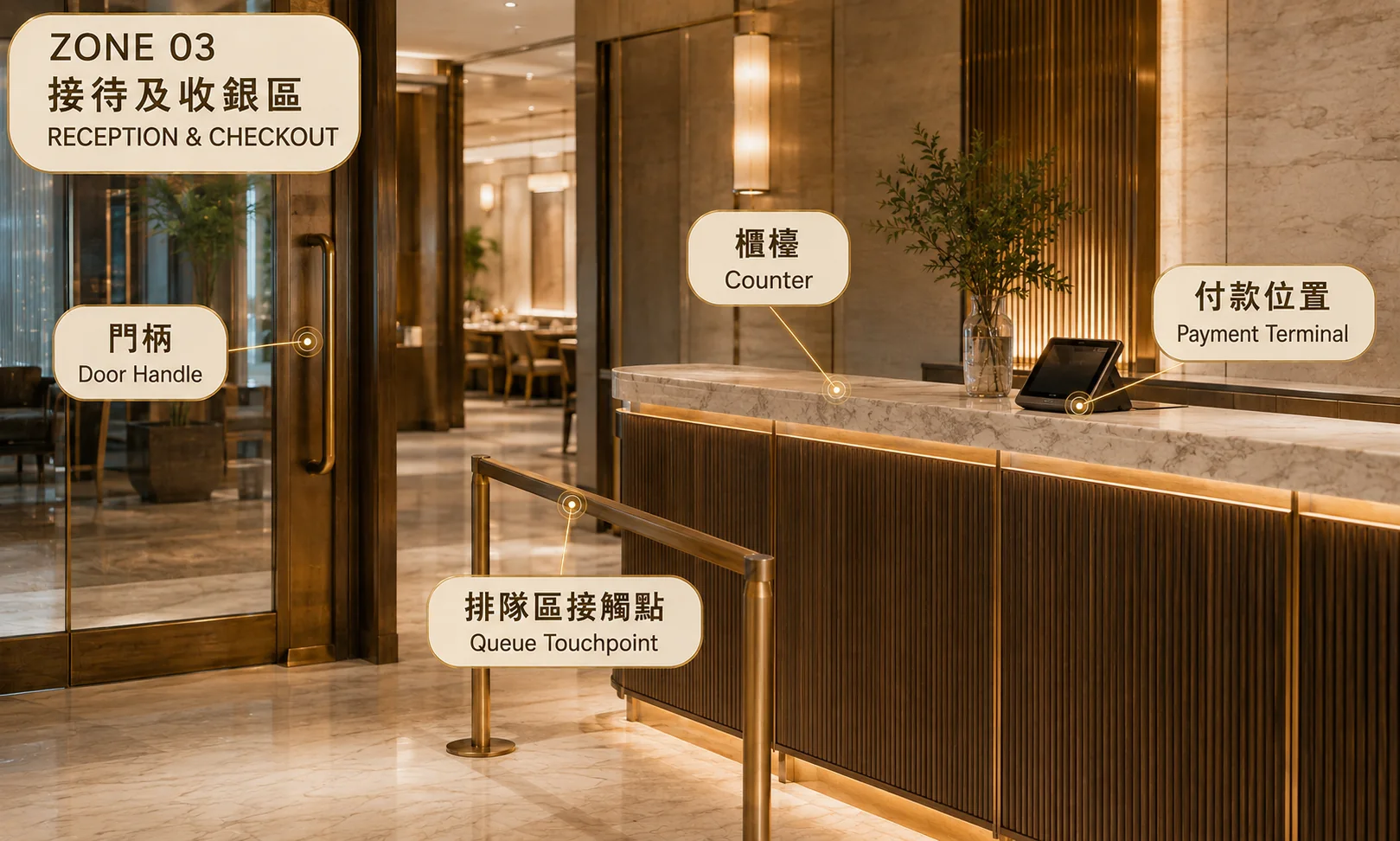 餐廳接待及收銀區施作範圍